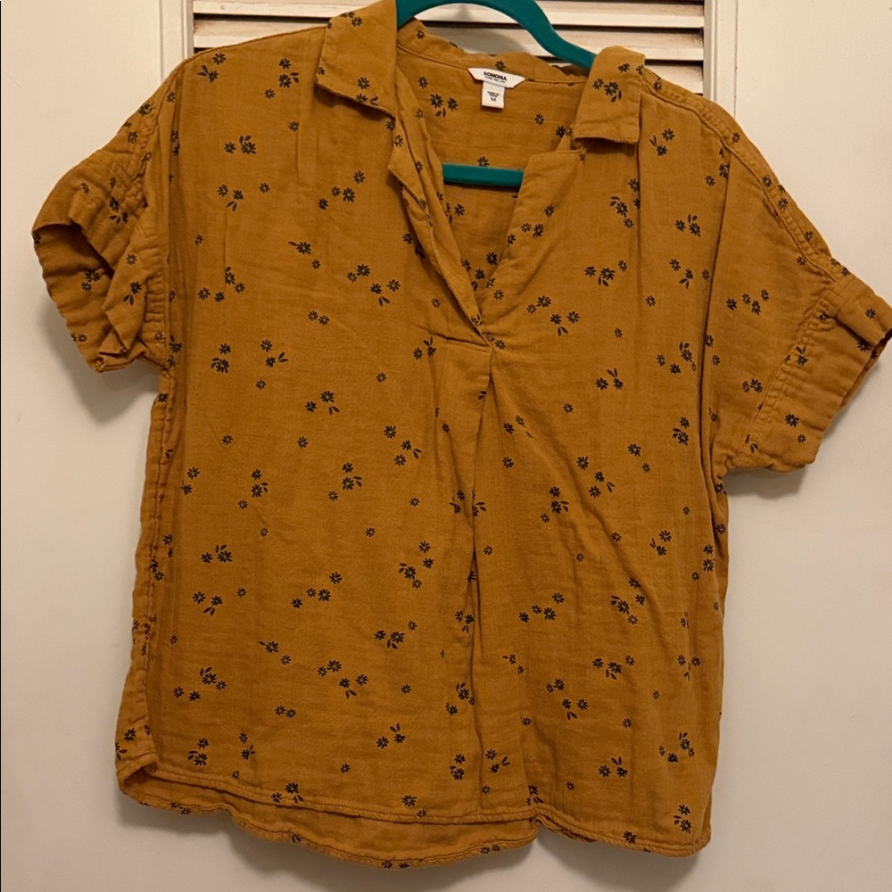 Sonoma Mustard Floral Button-Down Shirt